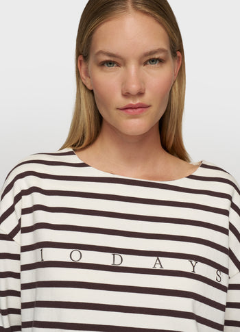 boat neck top stripes | ecru/wine