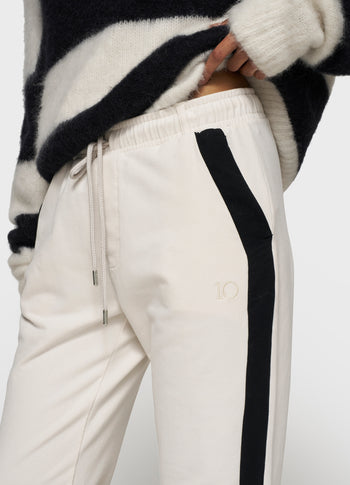 cropped hairy knit sweater stripes | ecru/black