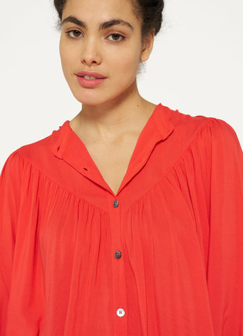 flowy pleated blouse | poppy red