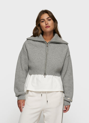 cropped knit zip jacket | light grey melee