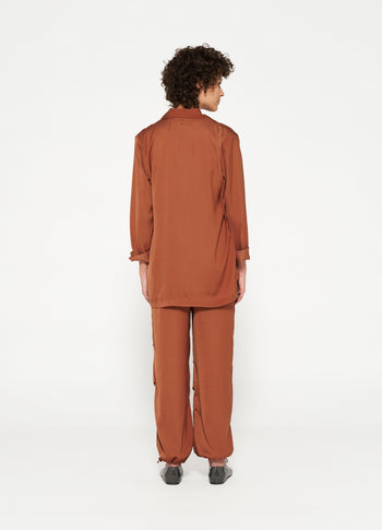 double breasted satin blazer | saddle brown