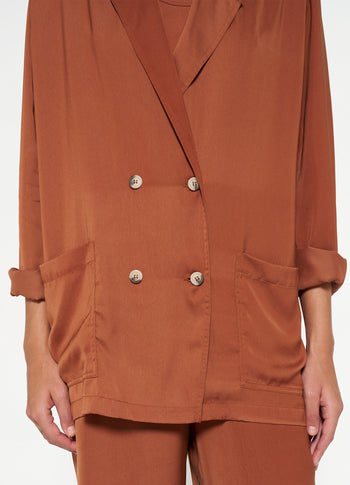 double breasted satin blazer | saddle brown