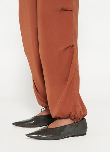 satin parachute pants | saddle brown