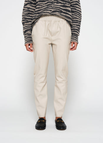 leather look flared jogger | light safari