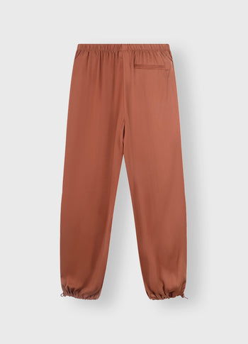satin parachute pants | saddle brown