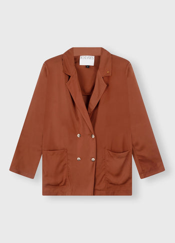 double breasted satin blazer | saddle brown