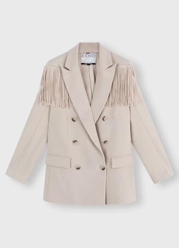 crepe blazer fringe | light safari