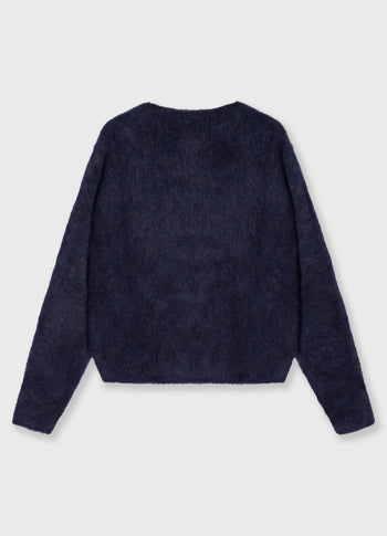 cropped hairy knit sweater | dark navy