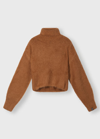 cropped knit turtleneck | suede