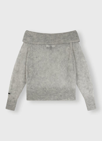 thin off shoulder sweater | light grey melee