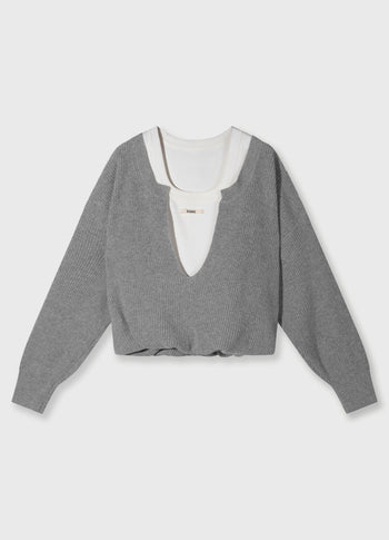v-neck knit sweater cashmere | light grey melee