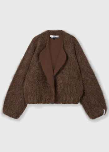 puffy hairy knit bomber | dark truffle