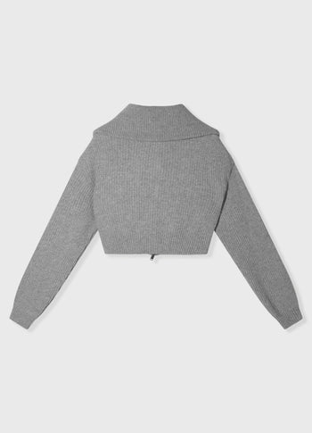 cropped knit zip jacket | light grey melee