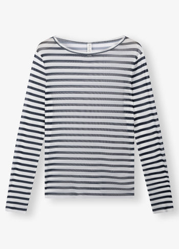 mesh tee stripe | ecru/night sky