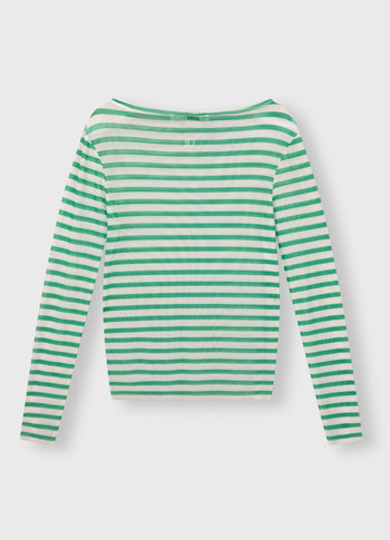 mesh tee stripe | ecru/apple green