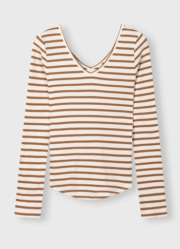 v-neck long sleeve top | ecru/suede