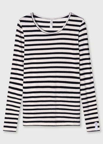 extra long sleeve tee modal stripes | ecru/black
