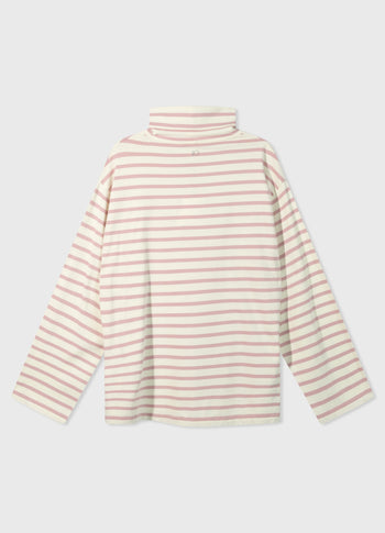 longsleeve coll tee stripes | light natural/dusty pink