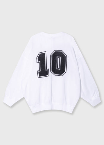 mesh baseball sweater gathering | white