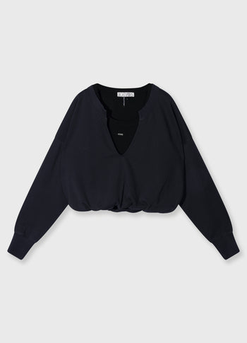 v-neck double sweater | dark navy