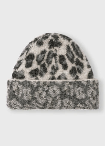 knit beanie leopard | soft white melee