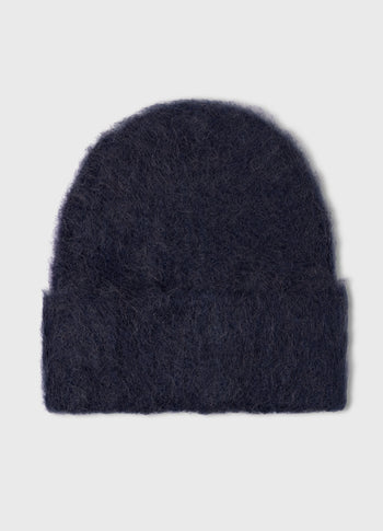 soft hairy knit beanie | dark navy
