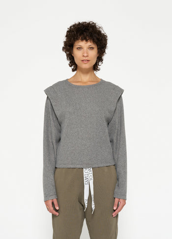 folded shoulder sweater | oil grey