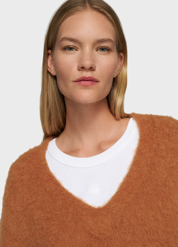 v-neck knit sweater | suede
