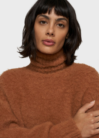 cropped knit turtleneck | suede