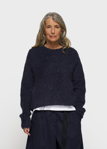 cropped hairy knit sweater | dark navy