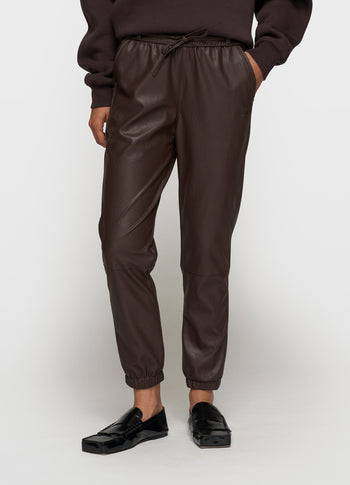 soft PU cropped jogger | deep wine