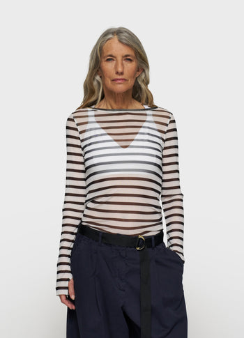 mesh tee stripes | ecru/black