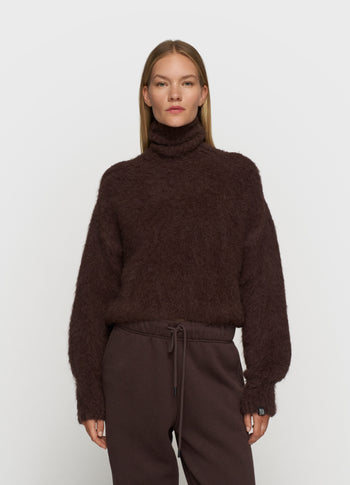 cropped knit turtleneck | deep wine