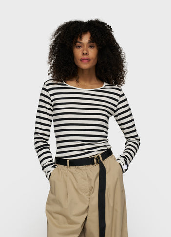 extra long sleeve tee modal stripes | ecru/black