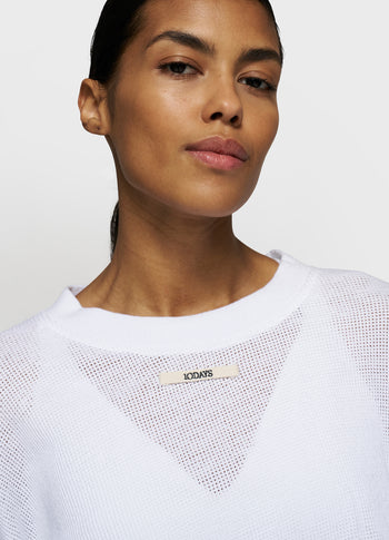 mesh baseball sweater gathering | white