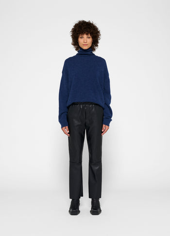 leather look flared jogger | black