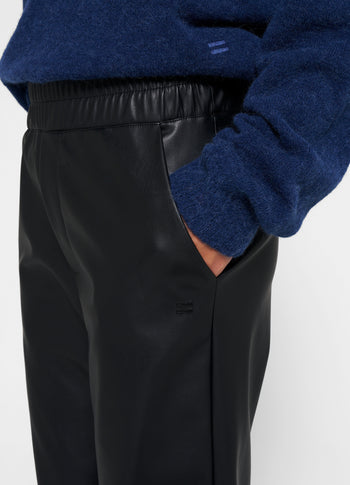 leather look flared jogger | black