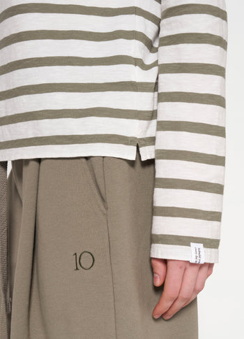 long sleeve tee stripes | ecru/sage