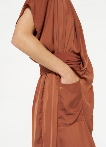 satin kimono dress | saddle brown