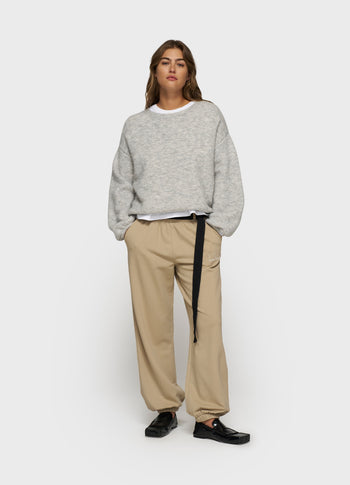 soft round neck sweater knit | light grey melee