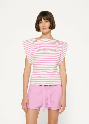 squared proud tee stripes | ecru/violet