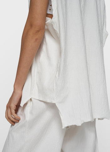 v-neck crinkle top | ecru
