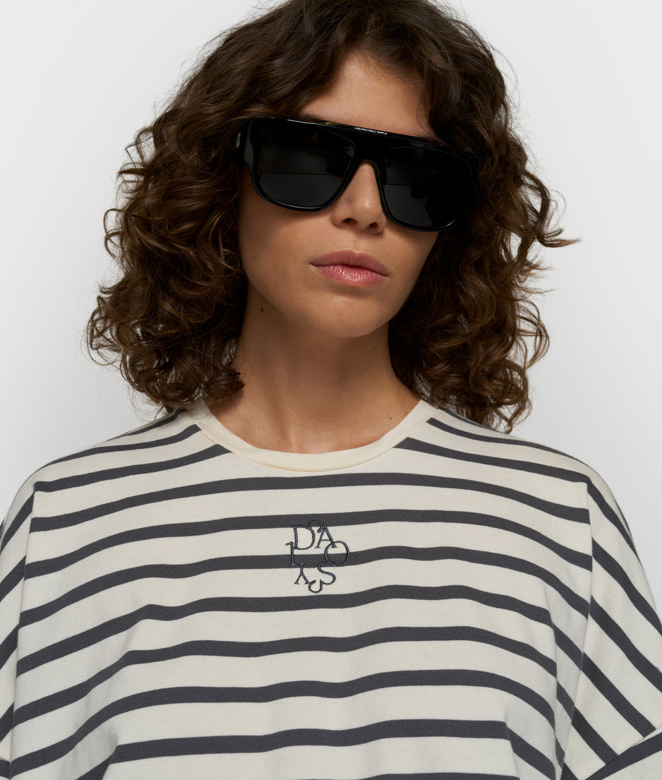 Weites T-Shirt mit Streifen | ecru/steel blue