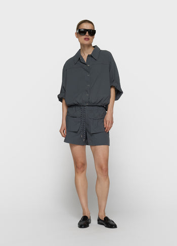 crinkle utility shorts | steel blue