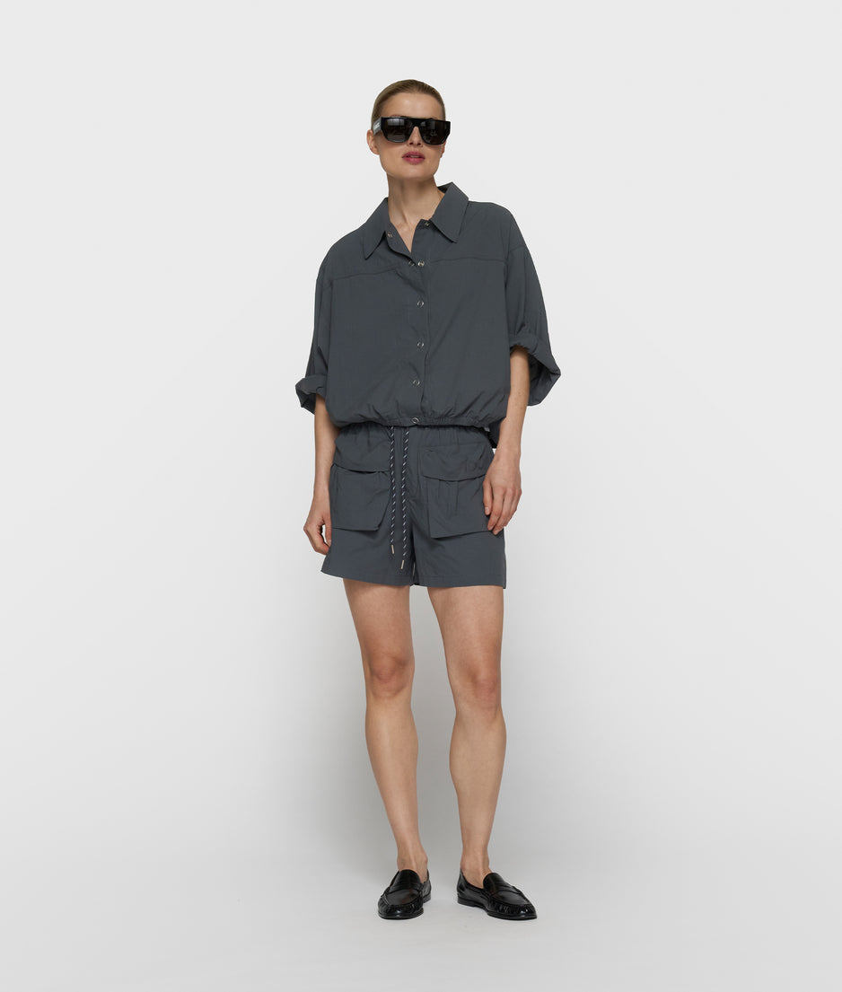 crinkle utility shorts | steel blue