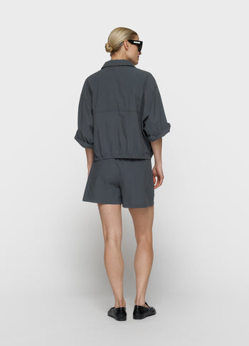 crinkle utility shorts | steel blue