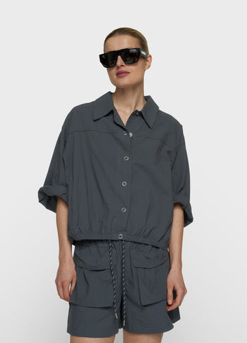 wide crinkle jacket | steel blue