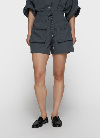 crinkle utility shorts | steel blue