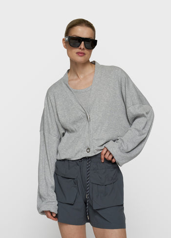 soft rib cardigan | light grey melee