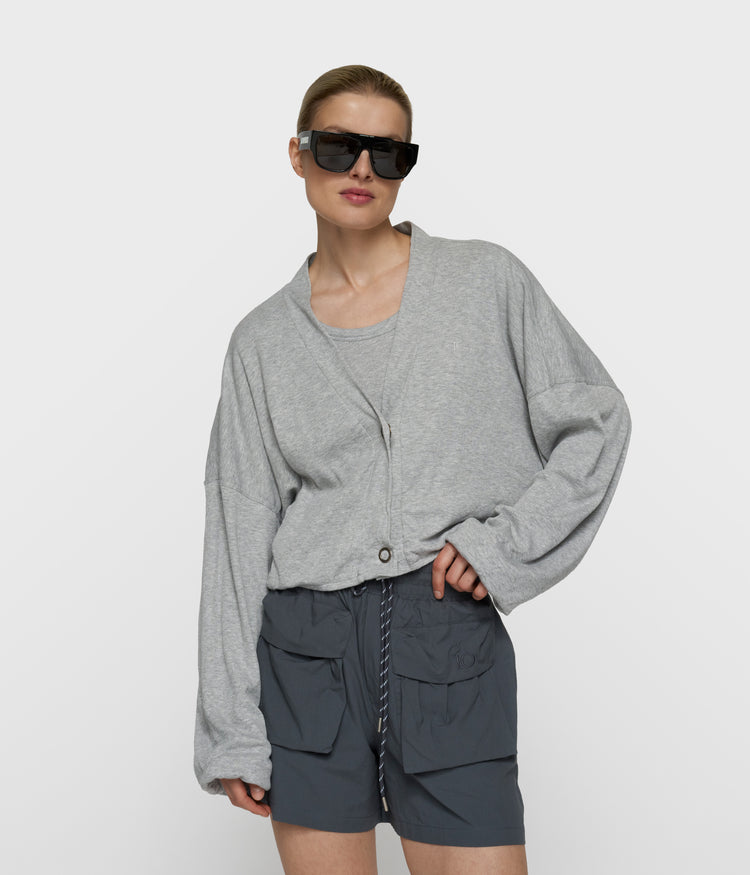 soft rib cardigan | light grey melee